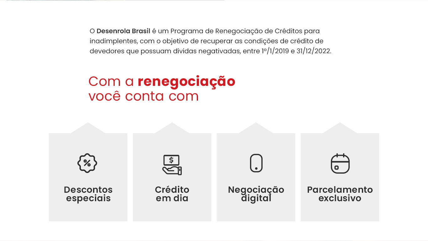 O Desenrola Brasil é um Programa de Renegociação de Créditos para inadimplentes